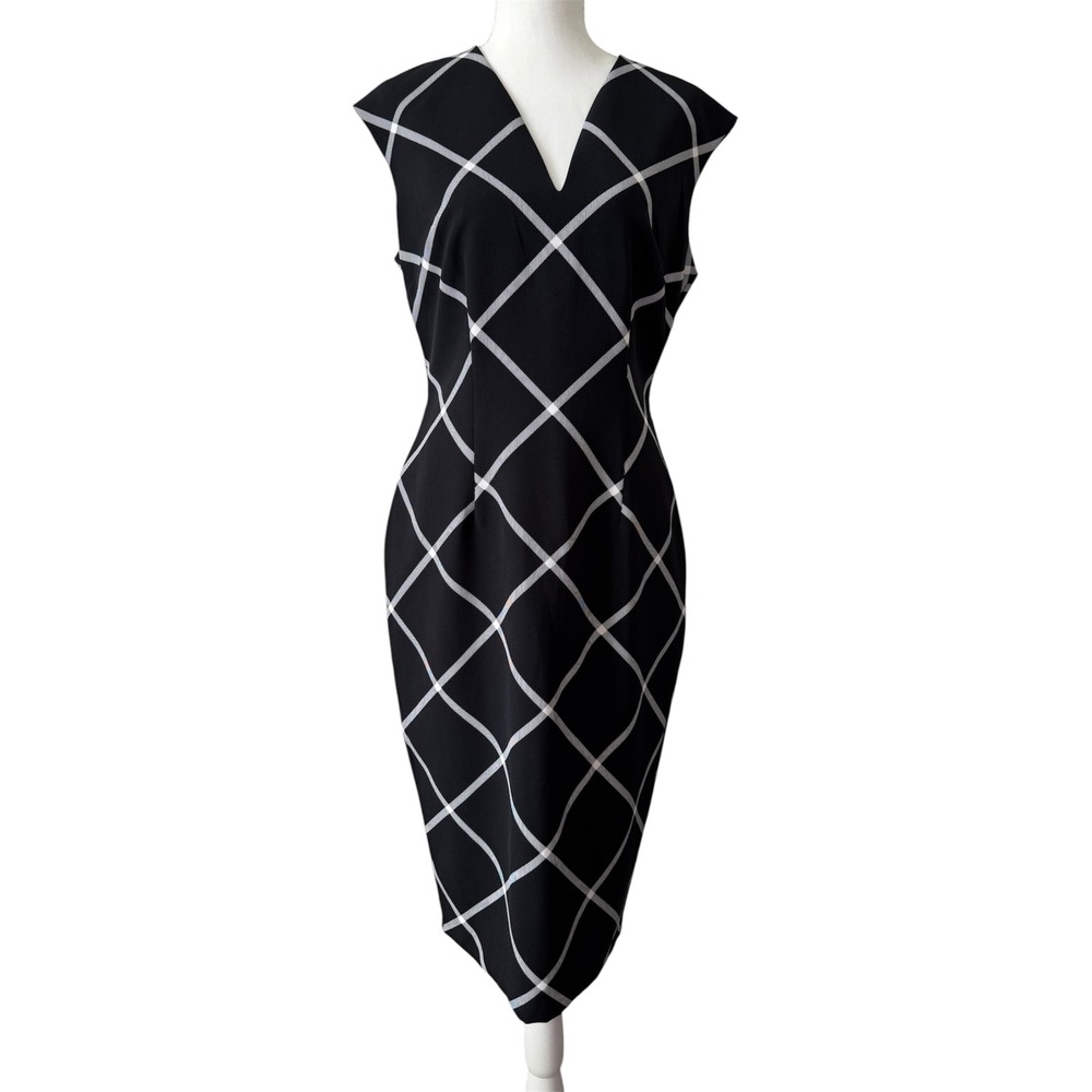 New York & Company Stretch Women's Sleeveless V-Neck Check Sheath Dress Size 4